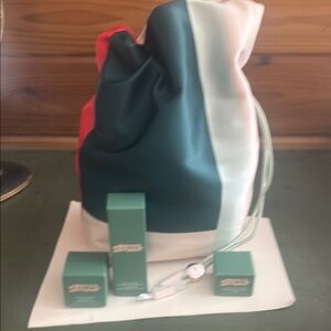 Colorful Drawstring Bag with Skincare Products